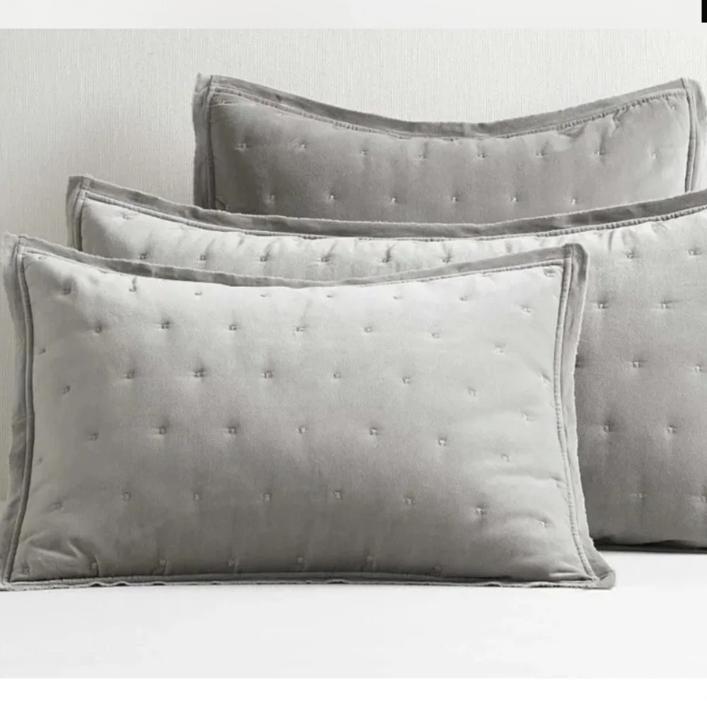 Pottery Barn Velvet Tufted Quilted Euro 2/Shams  Dark Smoke Gray